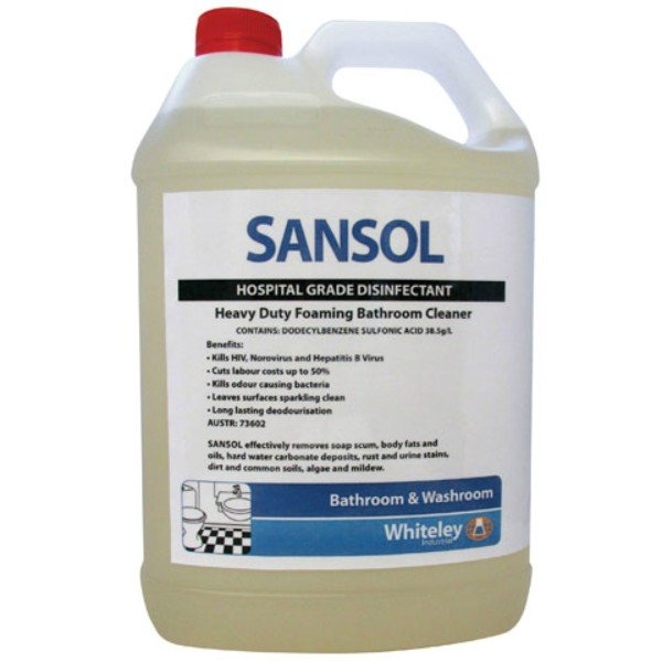 SANSOL 5LTR HOSPITAL GRADE DISINFECTANT H/D BATHROOM CLEANER - 190056A