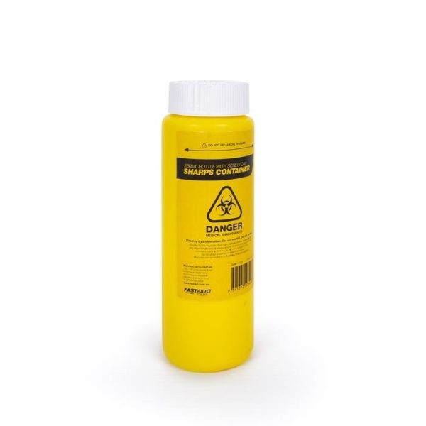 SHARPS CONTAINER 250ML ROUND W/SCREW TOP STERI - I-10439