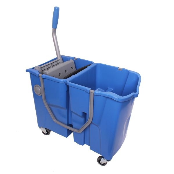DUAL BUCKET DOLLY FLAT MOP SYSTEM-BLUE - Click for more info